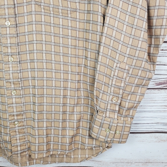 Burberry London Mens Large Tan Plaid Long Sleeve Button Down Dress Shirt    #128 - Picture 5 of 11